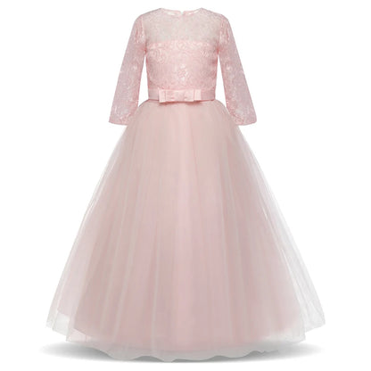 Lace Princess Dress for Girls Long Sleeve Wedding Party Gown Birthday Children Tulle Dress Teenage Formal Long Dress - The Clothing Company Sydney