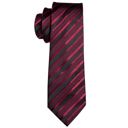 Men's Business Red Striped Silk Tie Hanky Cufflinks Wedding Party Casual Necktie Set - The Clothing Company Sydney