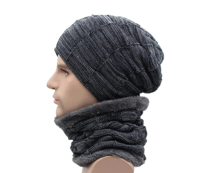 Winter Beanie Scarf skullies beanies Soft Skull Warm Baggy Cap Mask Hats For Men Women Knitted Hat - The Clothing Company Sydney