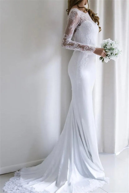 Elegant Lace Wedding Dresses Mermaid Full Sleeve Open Back Princess Briide Party Gowns illusion Custom Made Plus Size The Clothing Company Sydney