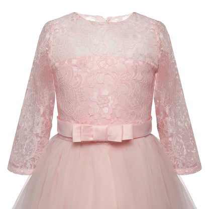 Lace Princess Dress for Girls Long Sleeve Wedding Party Gown Birthday Children Tulle Dress Teenage Formal Long Dress - The Clothing Company Sydney