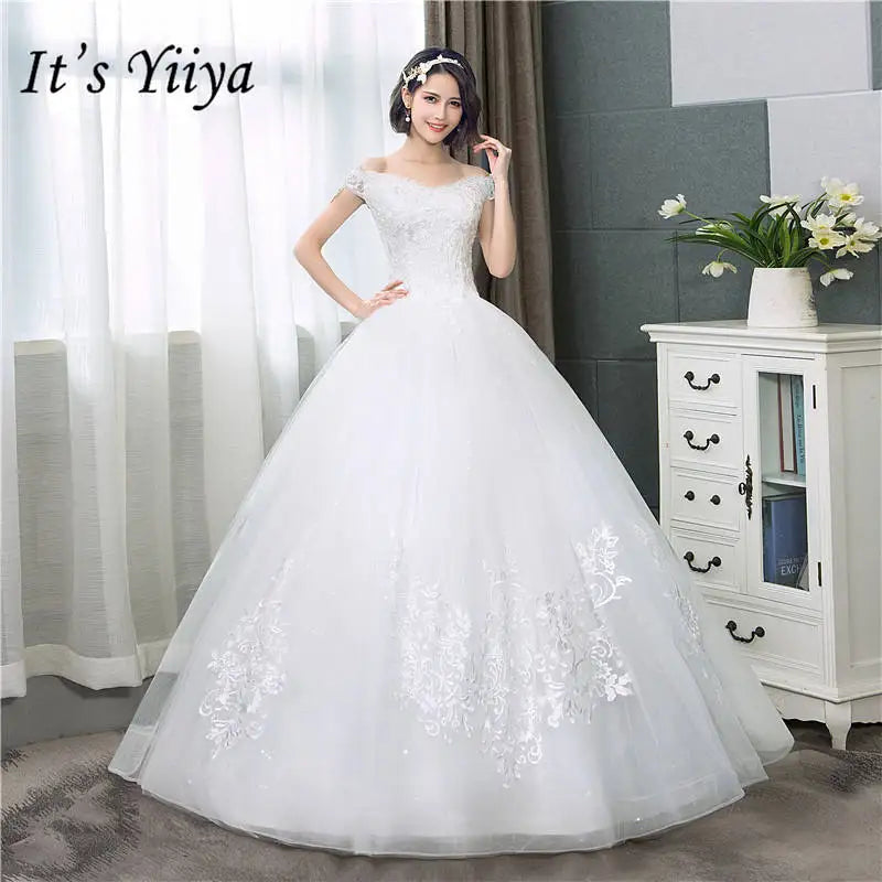 V-neck Wedding Dresses Off White Sequined Wedding Gown - The Clothing Company Sydney
