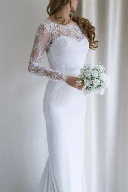 Elegant Lace Wedding Dresses Mermaid Full Sleeve Open Back Princess Briide Party Gowns illusion Custom Made Plus Size The Clothing Company Sydney