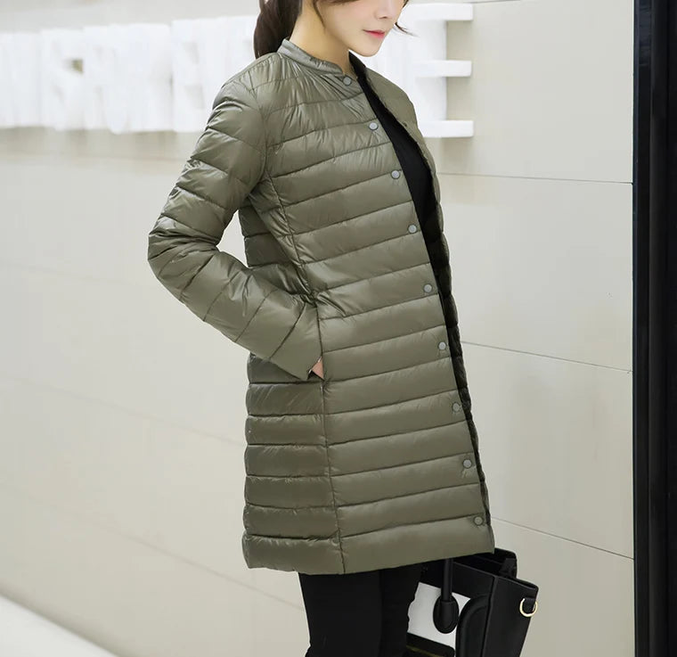 Women's Spring Padded Warm Coat Ultra Light Duck Down Jacket Long Overcoat Slim Solid Jackets Winter Coat Portable Parkas - The Clothing Company Sydney