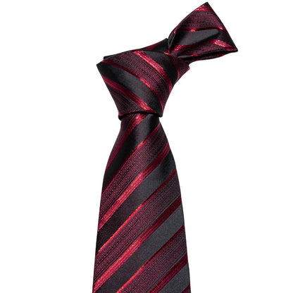Men's Business Red Striped Silk Tie Hanky Cufflinks Wedding Party Casual Necktie Set - The Clothing Company Sydney