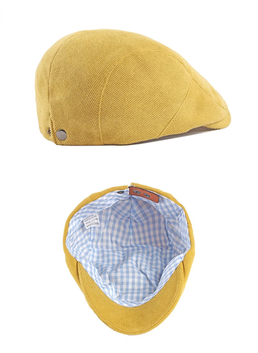 Spring Autumn Berets Hat Men's knitting Visor Cap Casual Fashion Women Beret Solid Yellow Blue Peaked Flat Cap Duckbill Hat - The Clothing Company Sydney