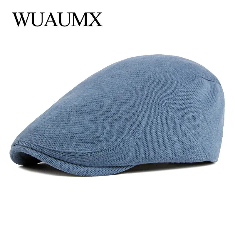 Spring Autumn Berets Hat Men's knitting Visor Cap Casual Fashion Women Beret Solid Yellow Blue Peaked Flat Cap Duckbill Hat - The Clothing Company Sydney
