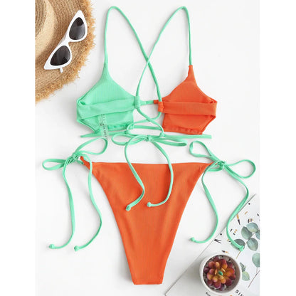 Women's Swimwear Lingerie Set Swimsuit Striped Push Up High Cut High Waist Halter Bikini Set Two Piece Swimsuit - The Clothing Company Sydney