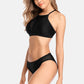 Women High Neck Bikini Set Solid Color Swimsuit Hollow Out Bandage Swimwear Push Up Beachwear - The Clothing Company Sydney