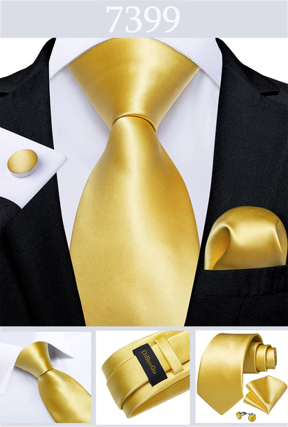 Men's Tie Luxury Yellow Blue Striped Paisley Plaid Silk Wedding Tie For Men's Designer Hanky Cufflinks Gift Tie Set The Clothing Company Sydney