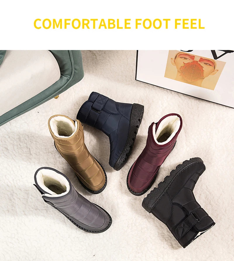 Non Slip Waterproof Snow Boots Women's Thick Plush Winter Ankle Boots Cotton Padded Shoes - The Clothing Company Sydney