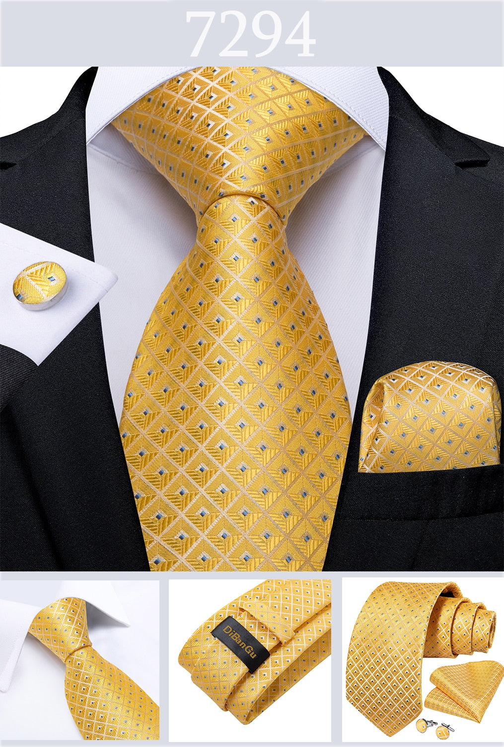 Men's Tie Luxury Yellow Blue Striped Paisley Plaid Silk Wedding Tie For Men's Designer Hanky Cufflinks Gift Tie Set The Clothing Company Sydney