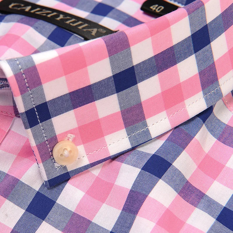 Plaid Checked Cotton Men Shirts Pocket-less Design Short Sleeve Summer Casual Standard-fit Button-down Thin Shirt The Clothing Company Sydney