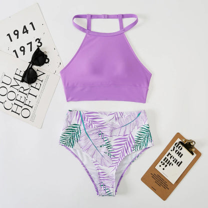2 Piece High Neck Swimsuit Female Two Piece Swimwear Women High Waist Bikini Set Beach Wear for Bathing Suit The Clothing Company Sydney
