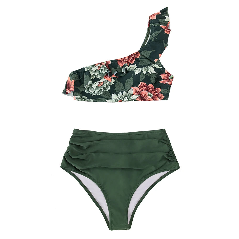 2 Piece Green Floral One Shoulder Bikini Set The Clothing Company Sydney