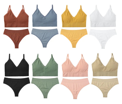 Women Seamless Bra Set Thong Low Waist Panties Wire Free Bra Bralette Lingerie Brassiere Cotton  Underwear Set The Clothing Company Sydney