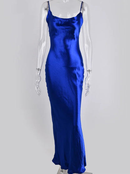 Spaghetti Strap Backless Summer Dress Women Satin Long Dress Elegant Bodycon Party Dresses - The Clothing Company Sydney