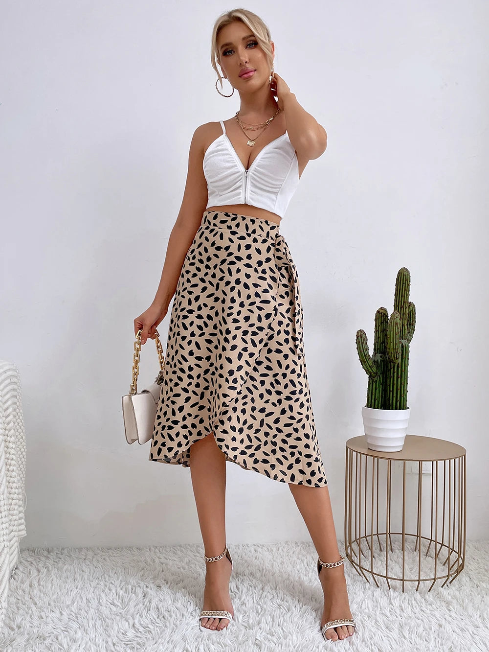 Boho Women's Casual Print Tie Side Wrap Elegant High Waist Summer Asymmetrical Knee Length A-Line Skirts - The Clothing Company Sydney