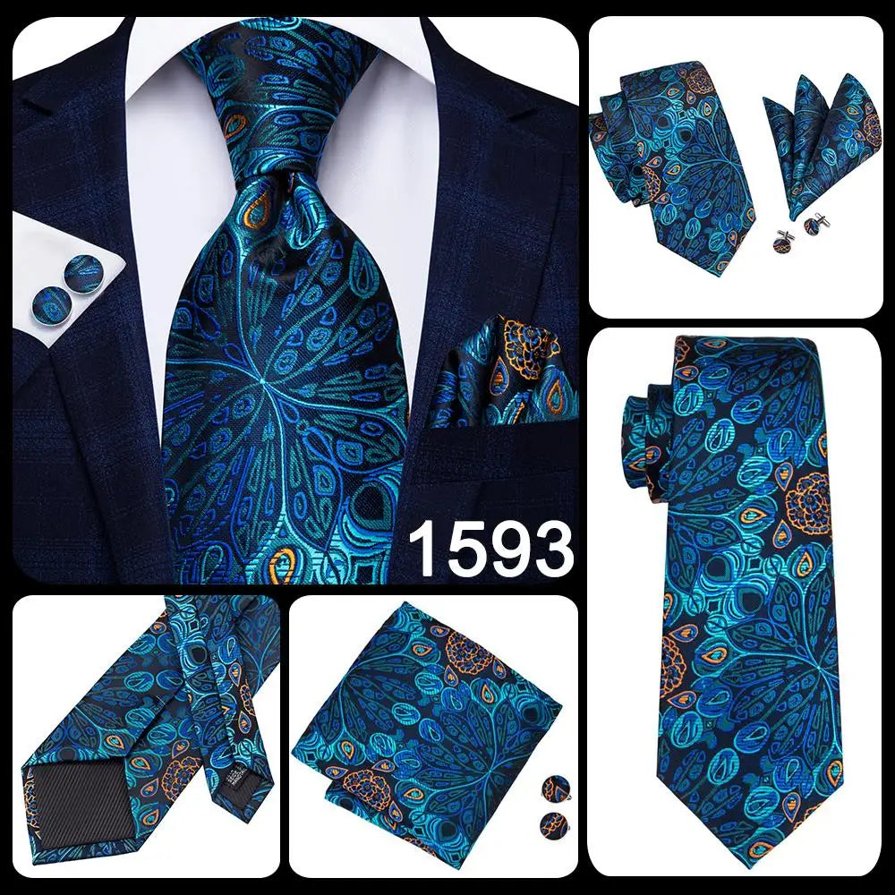 Blue Paisley Silk Tie Set – Necktie, Cufflinks & Hanky for Men The Clothing Company Sydney