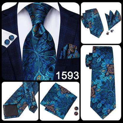 Blue Paisley Silk Tie Set – Necktie, Cufflinks & Hanky for Men The Clothing Company Sydney