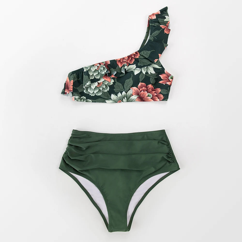 2 Piece Green Floral One Shoulder Bikini Set The Clothing Company Sydney