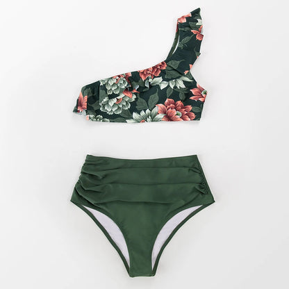 2 Piece Green Floral One Shoulder Bikini Set The Clothing Company Sydney