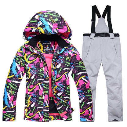 Women's Snow Suit Winter Outdoor Snowboarding Clothing Waterproof Skiing Costume Sets Jackets + Belt Pants - The Clothing Company Sydney