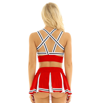 Women's Cheerleading Uniform Cosplay Set Backless Crop Top Mini Pleated Skirt Carnival Party Halloween Costume - The Clothing Company Sydney