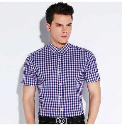 Plaid Checked Cotton Men Shirts Pocket-less Design Short Sleeve Summer Casual Standard-fit Button-down Thin Shirt The Clothing Company Sydney