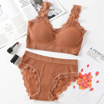 2 Piece Lace Underwear Set Padded Bra Set Women's Underwear Brassiere Fitness Crop Top Set - The Clothing Company Sydney