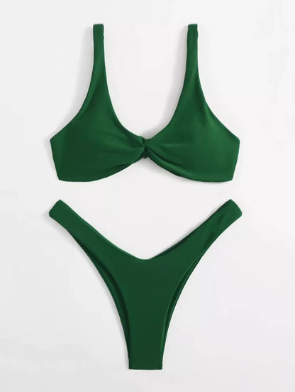 2 Piece Solid Tie Bikini Padded Bra High Leg Bandage Push Up Bikini Set Brazilian Swimsuit Women Swimwear - The Clothing Company Sydney