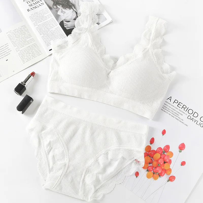 2 Piece Lace Underwear Set Padded Bra Set Women's Underwear Brassiere Fitness Crop Top Set - The Clothing Company Sydney