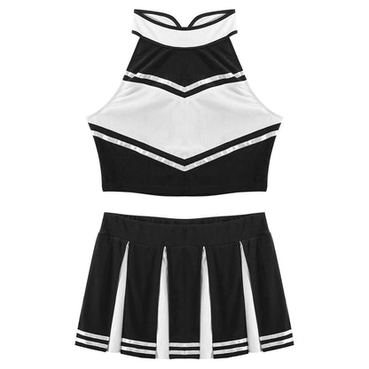 2 Piece Cheerleader Costume Women Adult Cheerleading Uniform Dancing Outfit Sleeveless Crop Top with Mini Pleated Skirt The Clothing Company Sydney