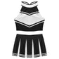 Women's Cheerleading Costume Uniform Carnival Cosplay Outfit Stand Collar Sleeveless Crop Top with Mini Pleated Skirt