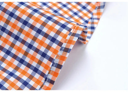 Plaid Checked Cotton Men Shirts Pocket-less Design Short Sleeve Summer Casual Standard-fit Button-down Thin Shirt The Clothing Company Sydney