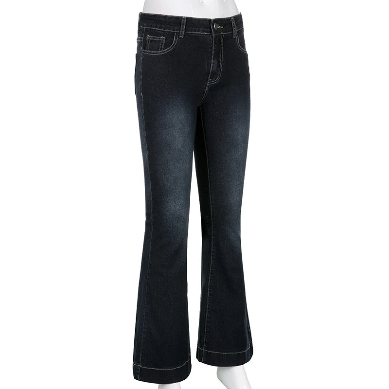 Vintage Skinny Y2K Low Waist Female Streetwear l Aesthetic Chic Pants Solid Slim Flared Denim Jeans - The Clothing Company Sydney