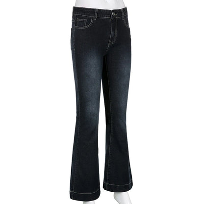 Vintage Skinny Y2K Low Waist Female Streetwear l Aesthetic Chic Pants Solid Slim Flared Denim Jeans - The Clothing Company Sydney