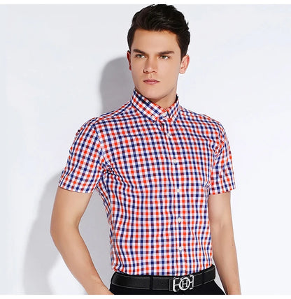 Plaid Checked Cotton Men Shirts Pocket-less Design Short Sleeve Summer Casual Standard-fit Button-down Thin Shirt The Clothing Company Sydney