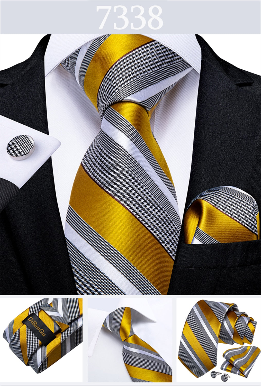 Men's Tie Luxury Yellow Blue Striped Paisley Plaid Silk Wedding Tie For Men's Designer Hanky Cufflinks Gift Tie Set The Clothing Company Sydney