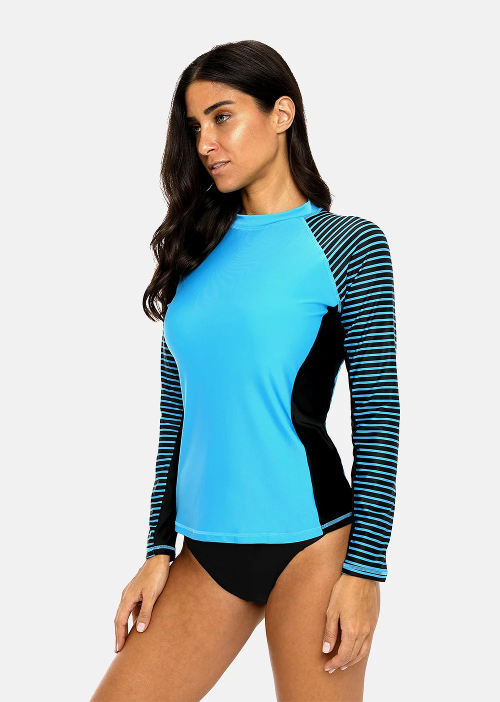 Womens Long Sleeved Rashguard Swimwear Striped Rash Guards Patchwork Surfing Swimsuits UPF50+ Top - The Clothing Company Sydney