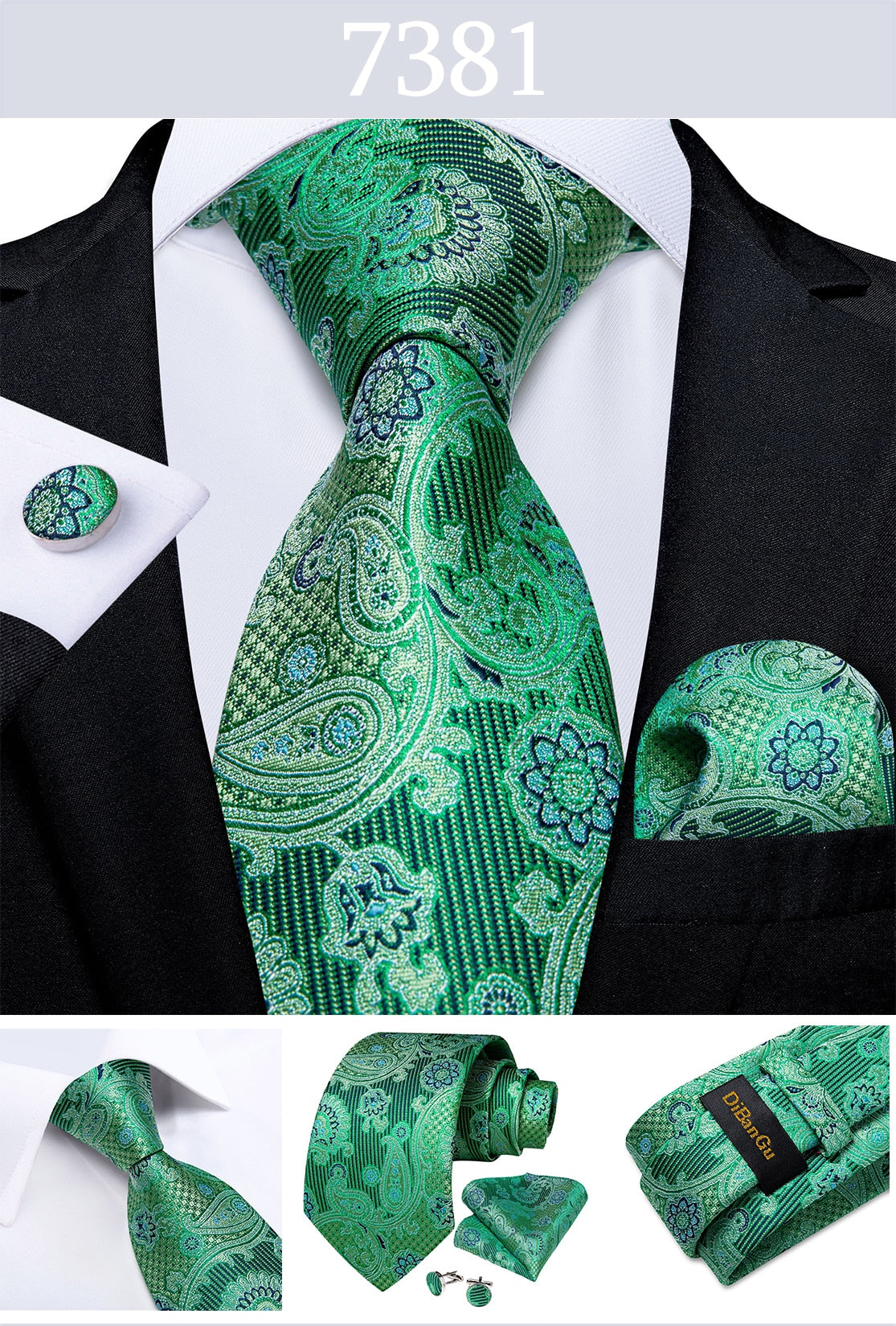 Men's Tie Teal Green Paisley Novelty Design Silk Wedding Tie for Men Handky cufflink Tie Set Party Business Fashion Set The Clothing Company Sydney