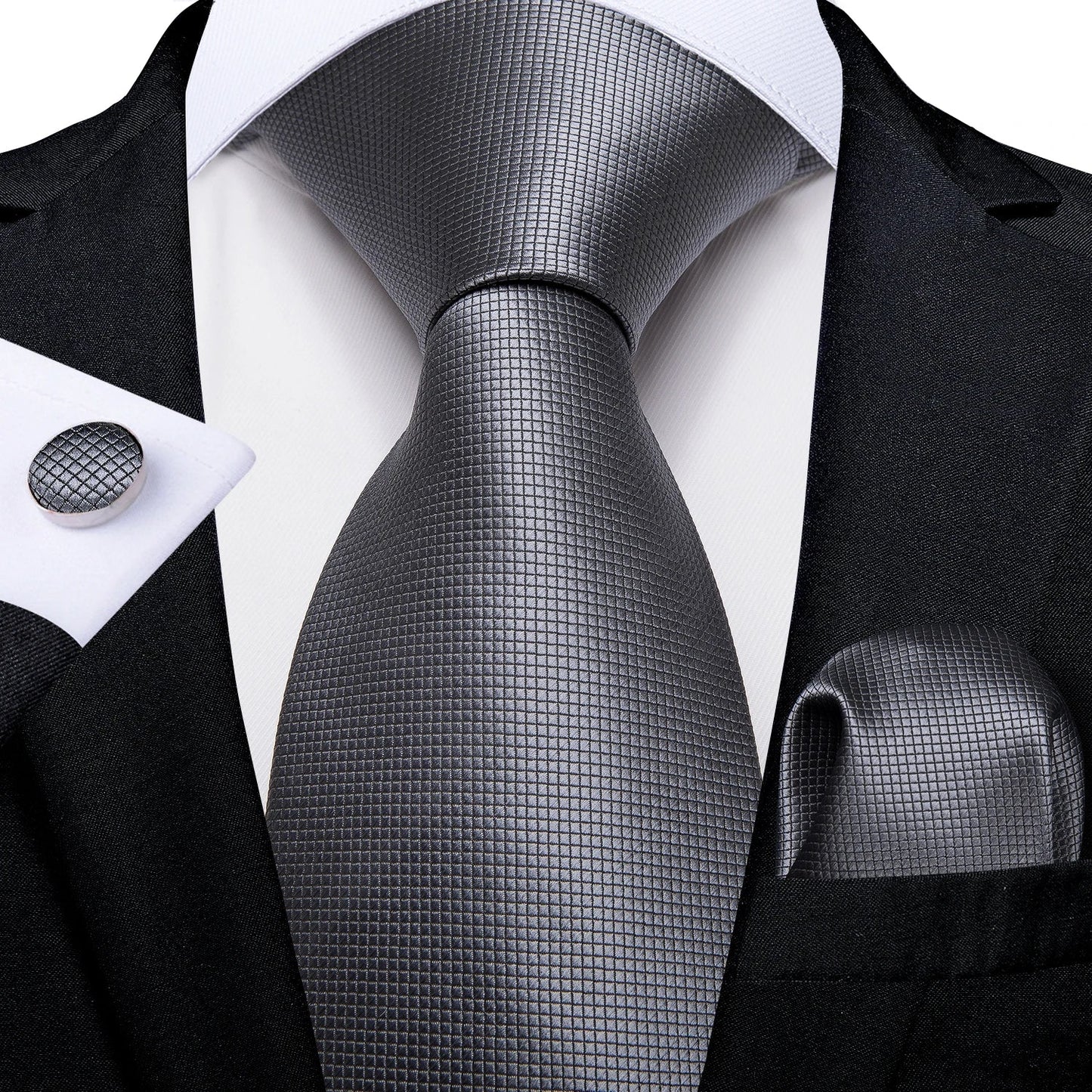 Gray Paisley Silk Tie Set – Men’s Wedding Tie, Pocket Square & Cufflinks The Clothing Company Sydney