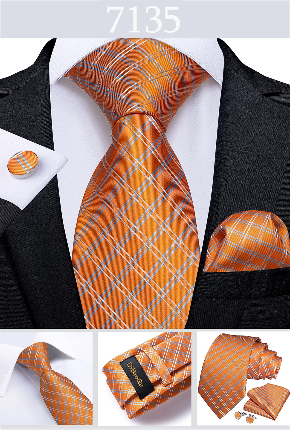 Men's Tie Luxury Yellow Blue Striped Paisley Plaid Silk Wedding Tie For Men's Designer Hanky Cufflinks Gift Tie Set The Clothing Company Sydney
