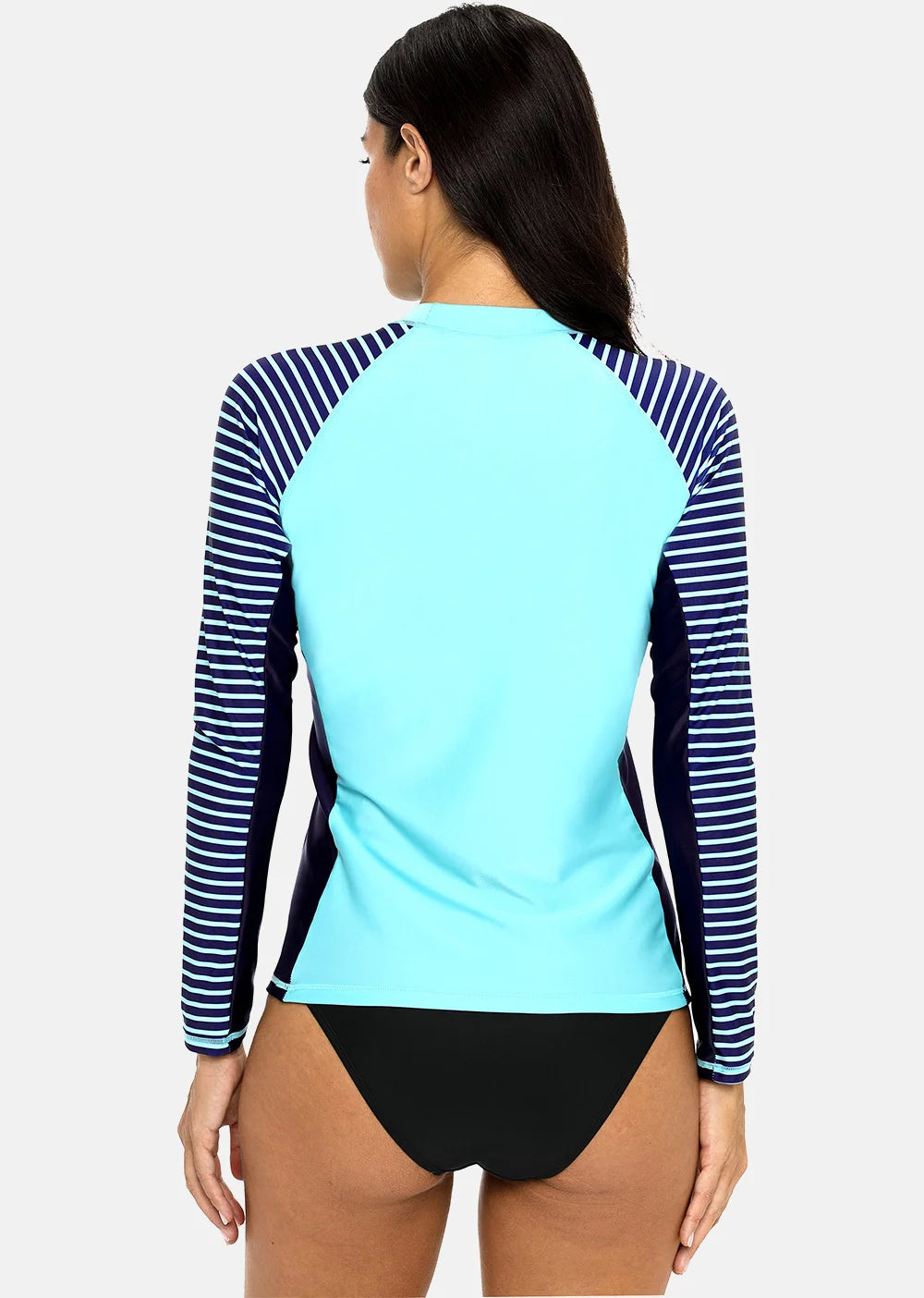 Womens Long Sleeved Rashguard Swimwear Striped Rash Guards Patchwork Surfing Swimsuits UPF50+ Top - The Clothing Company Sydney