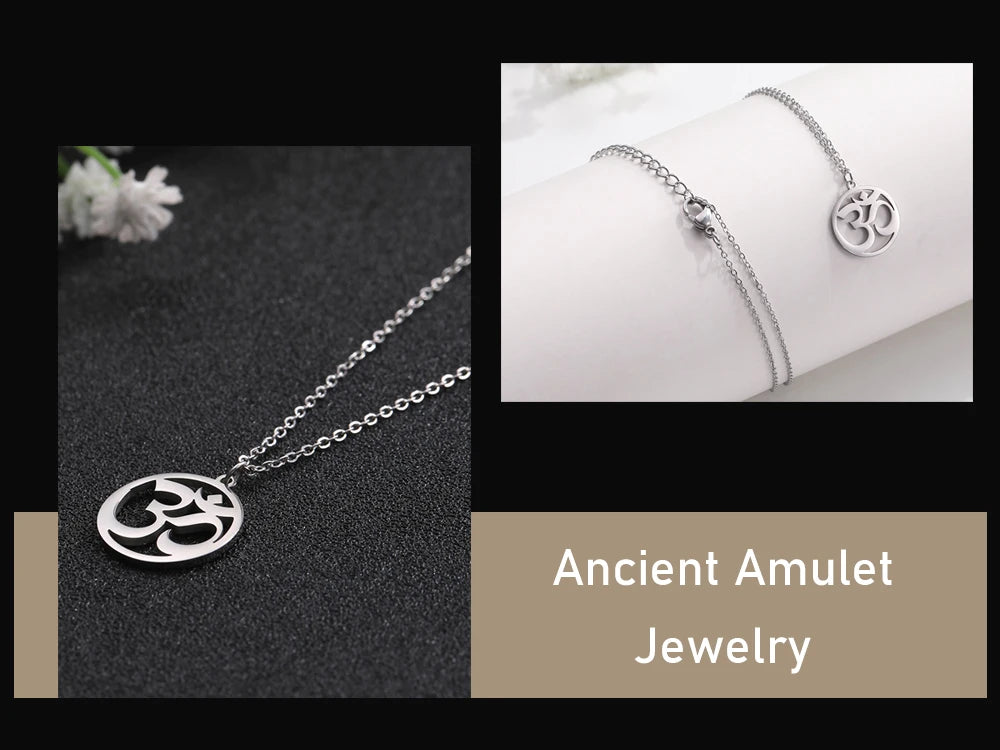 Hindu Yoga Om Aum Necklace For Men Women Amulet Stainless Steel Jewellery Shiva Accessories - The Clothing Company Sydney