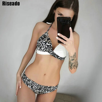 2 Piece Push Up Swimwear Women Swimsuits Bathing Suit Halter Leaf Print Beach Wear Bikini Set The Clothing Company Sydney