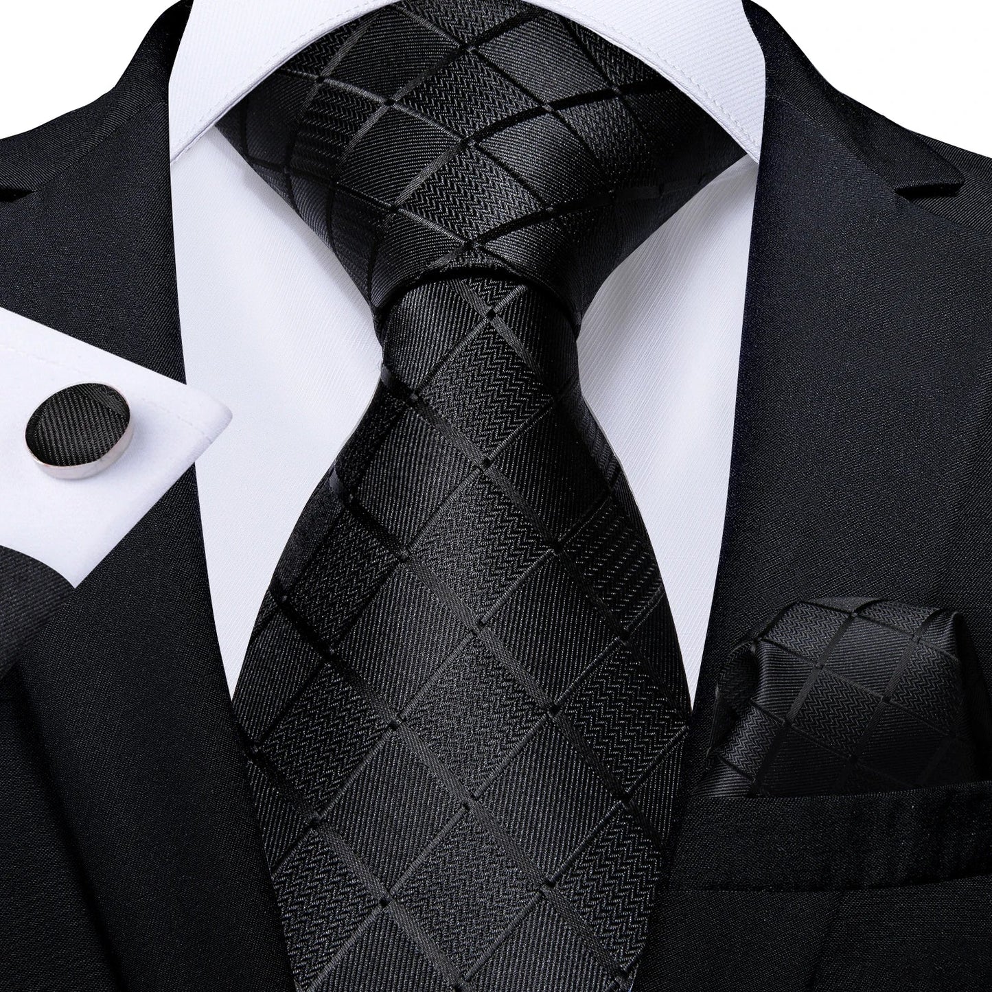 Plaid Print Men's Tie Set 8cm Width Neck Tie Handkerchief Cufflinks Business Wedding Tie Gift Set The Clothing Company Sydney