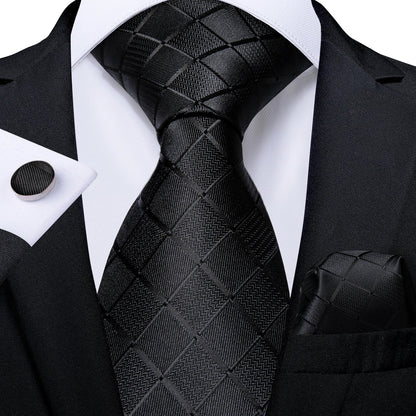 Plaid Print Men's Tie Set 8cm Width Neck Tie Handkerchief Cufflinks Business Wedding Tie Gift Set The Clothing Company Sydney