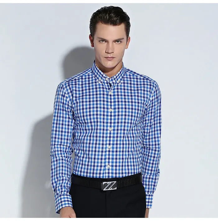 English Style Plaid Checked Cotton Men Shirts Without Pocket Long Sleeve Versatile Casual Standard-fit Button-down Gingham Shirt The Clothing Company Sydney