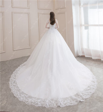 Luxury Full Sleeve V-neck Bride Dress With Train Ball Gown Princess Classic Wedding Gowns Wedding Dress The Clothing Company Sydney